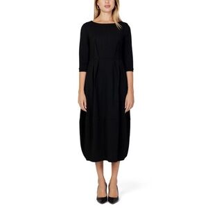 Sandro Ferrone Barrel Dress Black Sheath Sz 46 Italy Made Black Modest Lagenlook